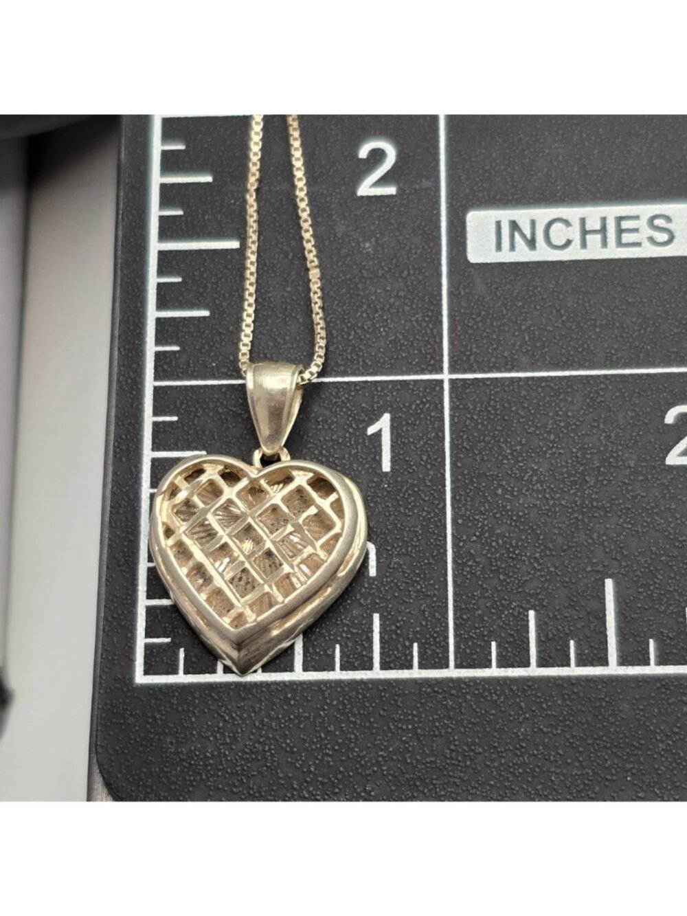 Vintage Sterling Silver Heart Necklace 18" Lattice Mesh Signed SA 925 Box Chain - Picture 13 of 15